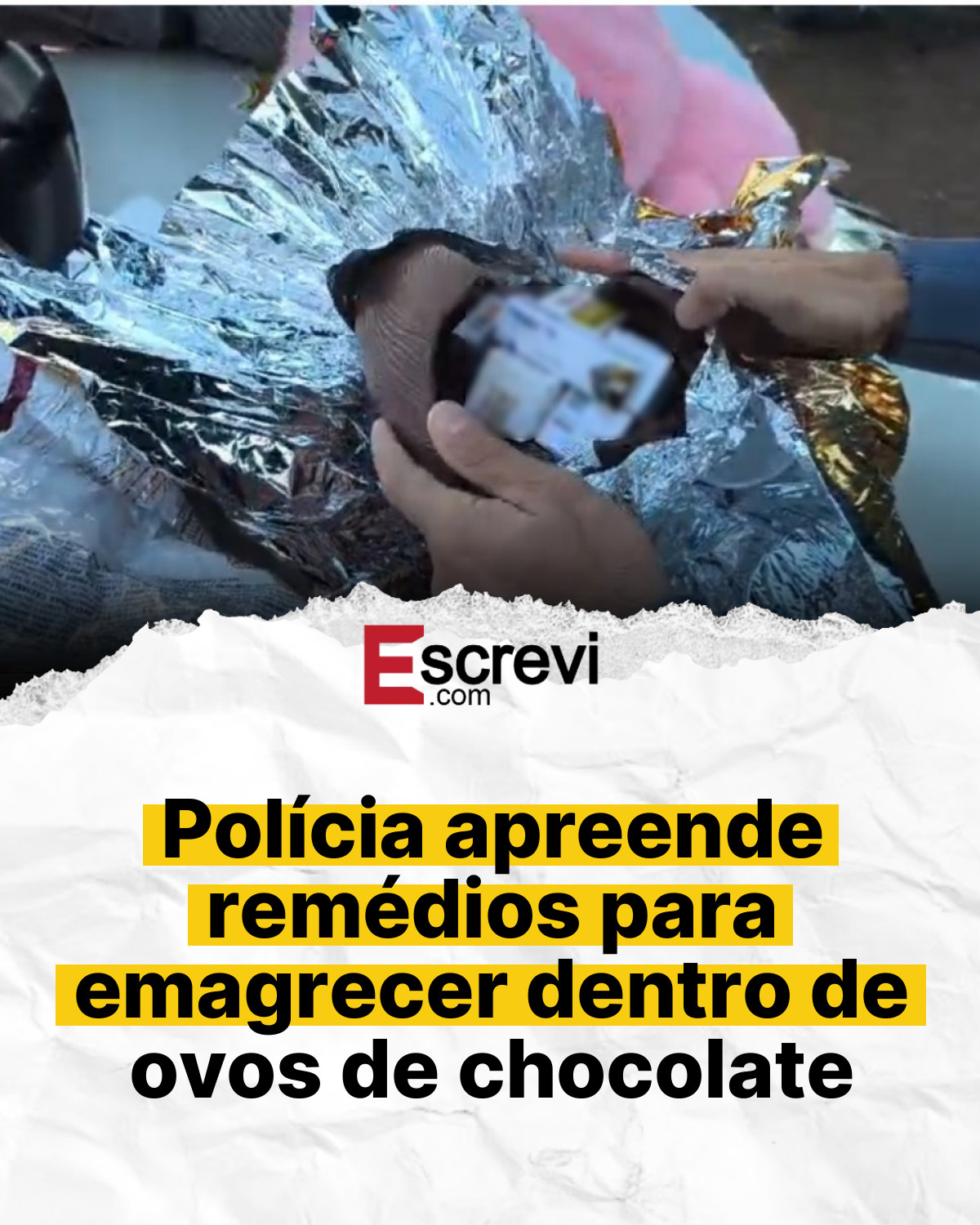 Polícia apreende remédios para emagrecer dentro de ovos de chocolate card branco