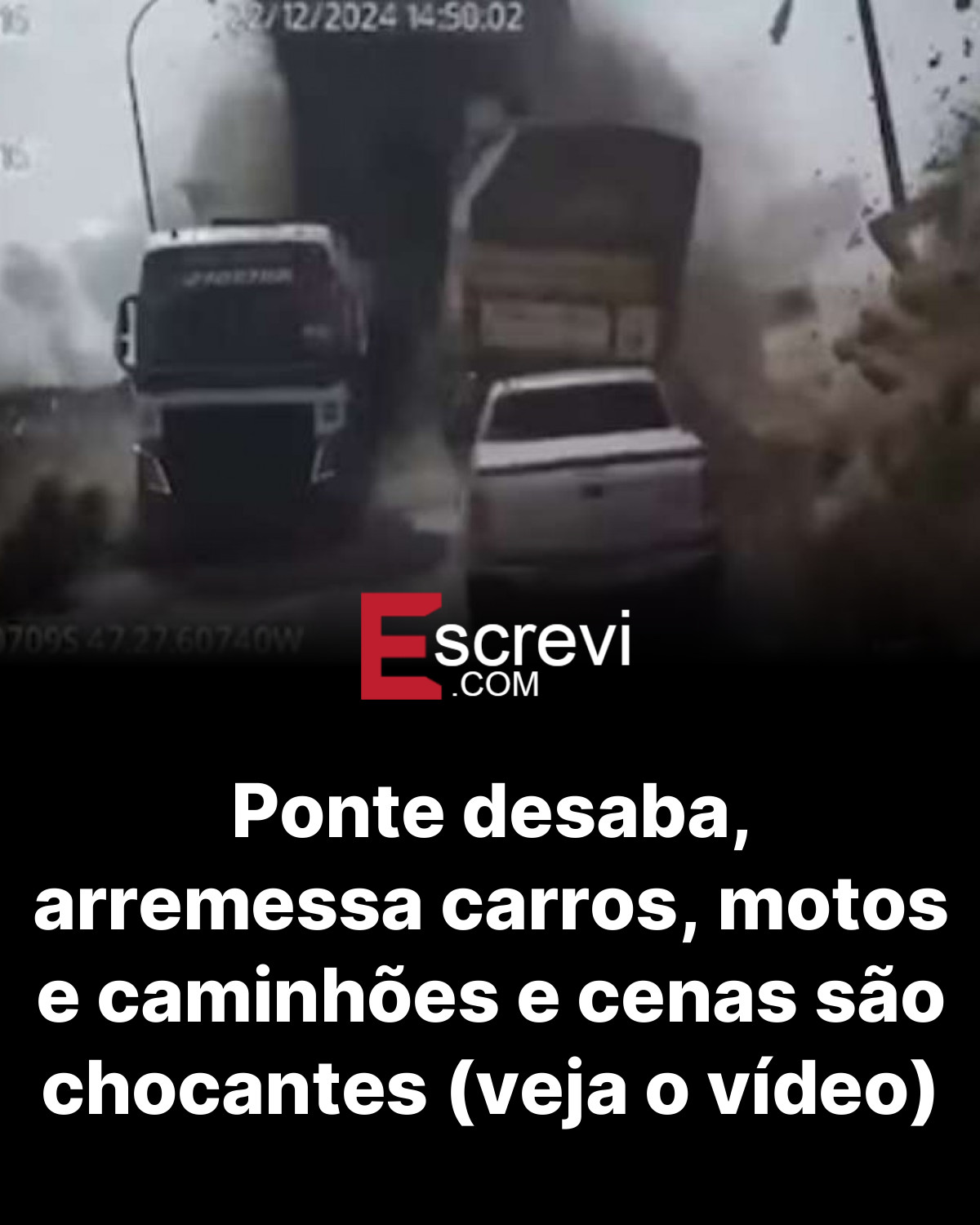 Ponte desaba, arremessa carros, motos e caminhões e cenas são chocantes (veja o vídeo) card preto