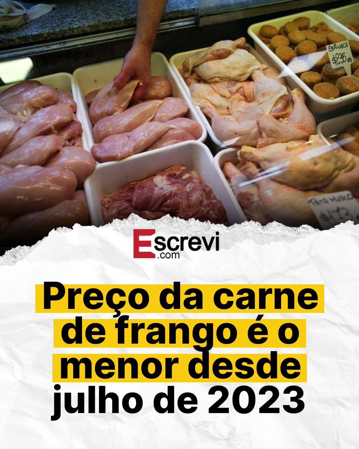 Preço da carne de frango é o menor desde julho de 2023 card branco