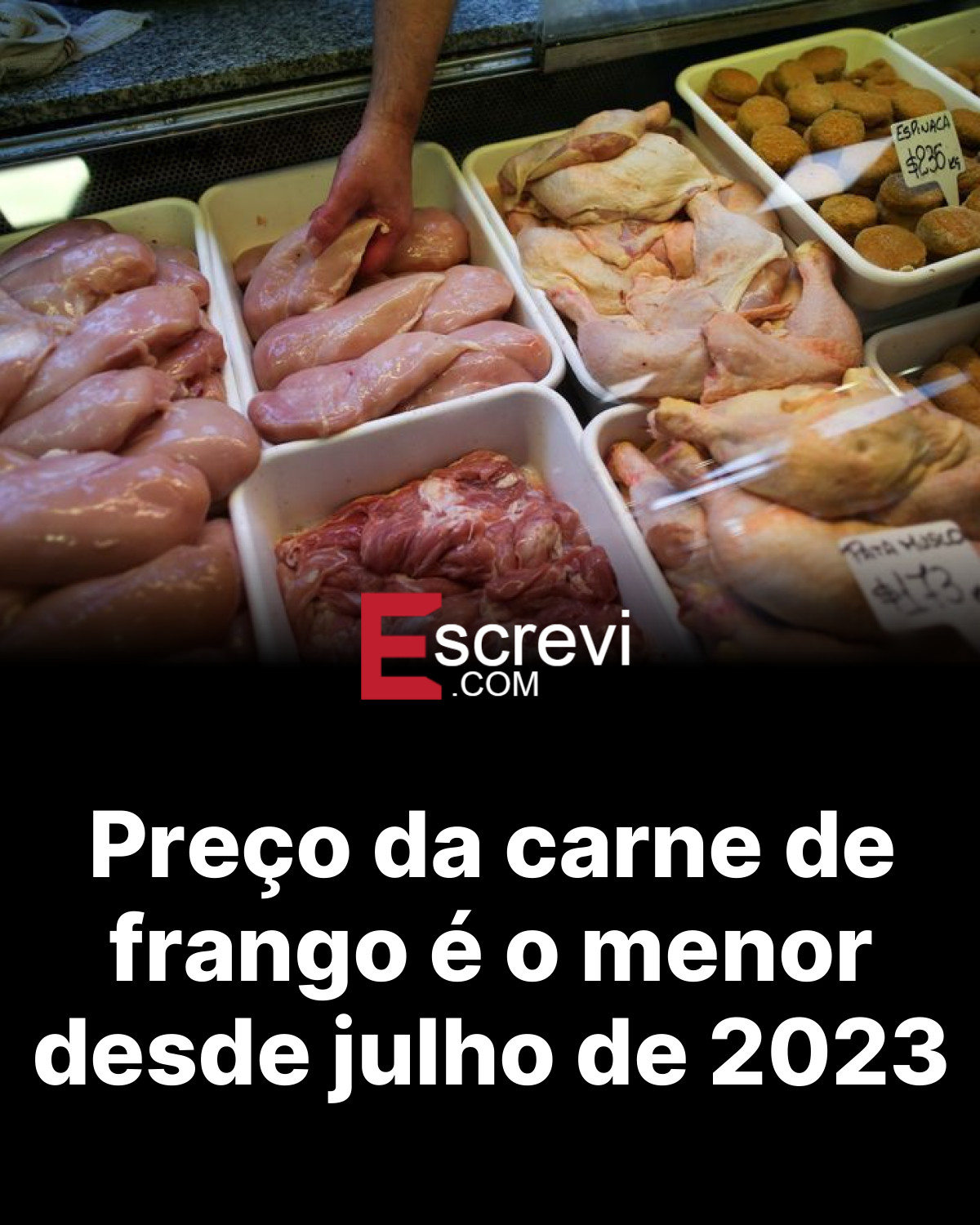 Preço da carne de frango é o menor desde julho de 2023 card preto