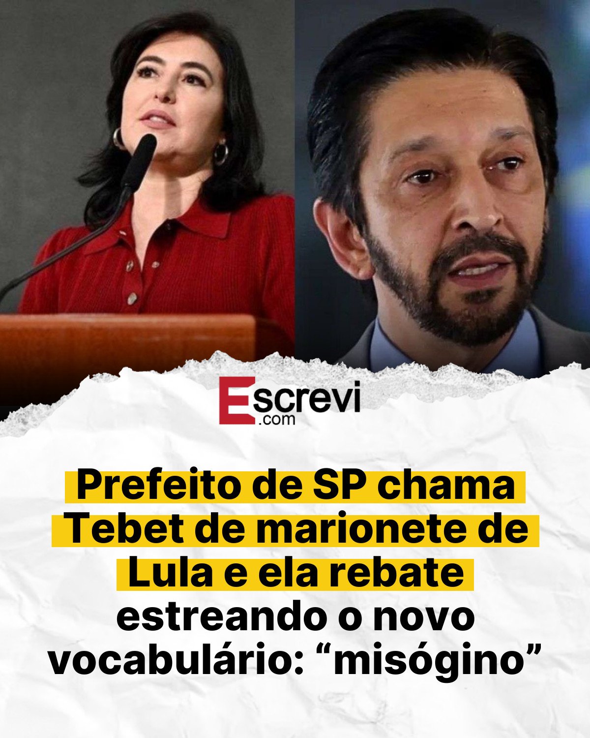 Prefeito de SP chama Tebet de marionete de Lula e ela rebate estreando o novo vocabulário: “misógino” card branco