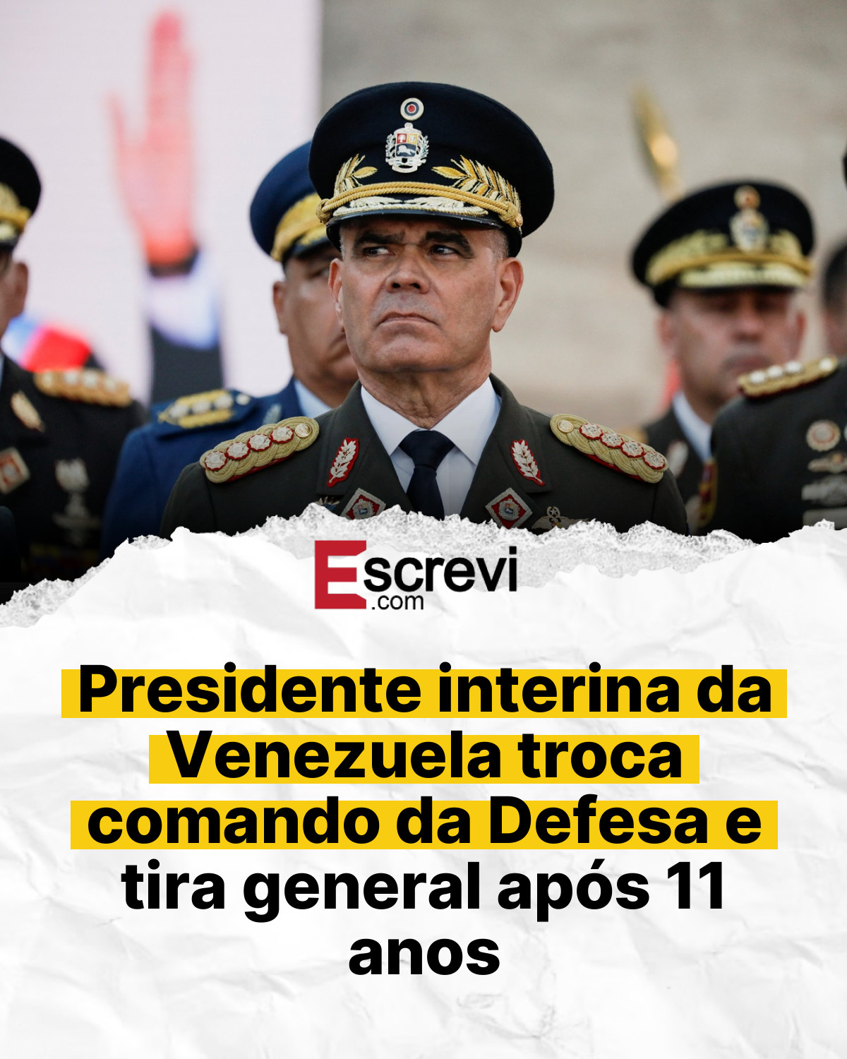 Presidente interina da Venezuela troca comando da Defesa e tira general após 11 anos card branco