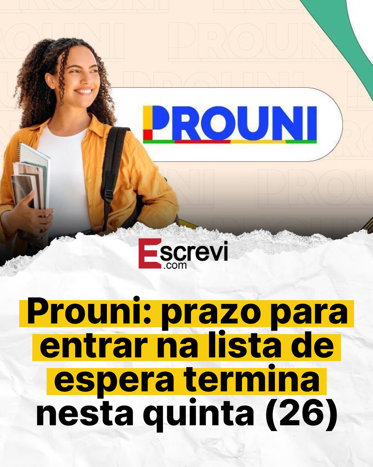 Prouni: prazo para entrar na lista de espera termina nesta quinta (26) card branco