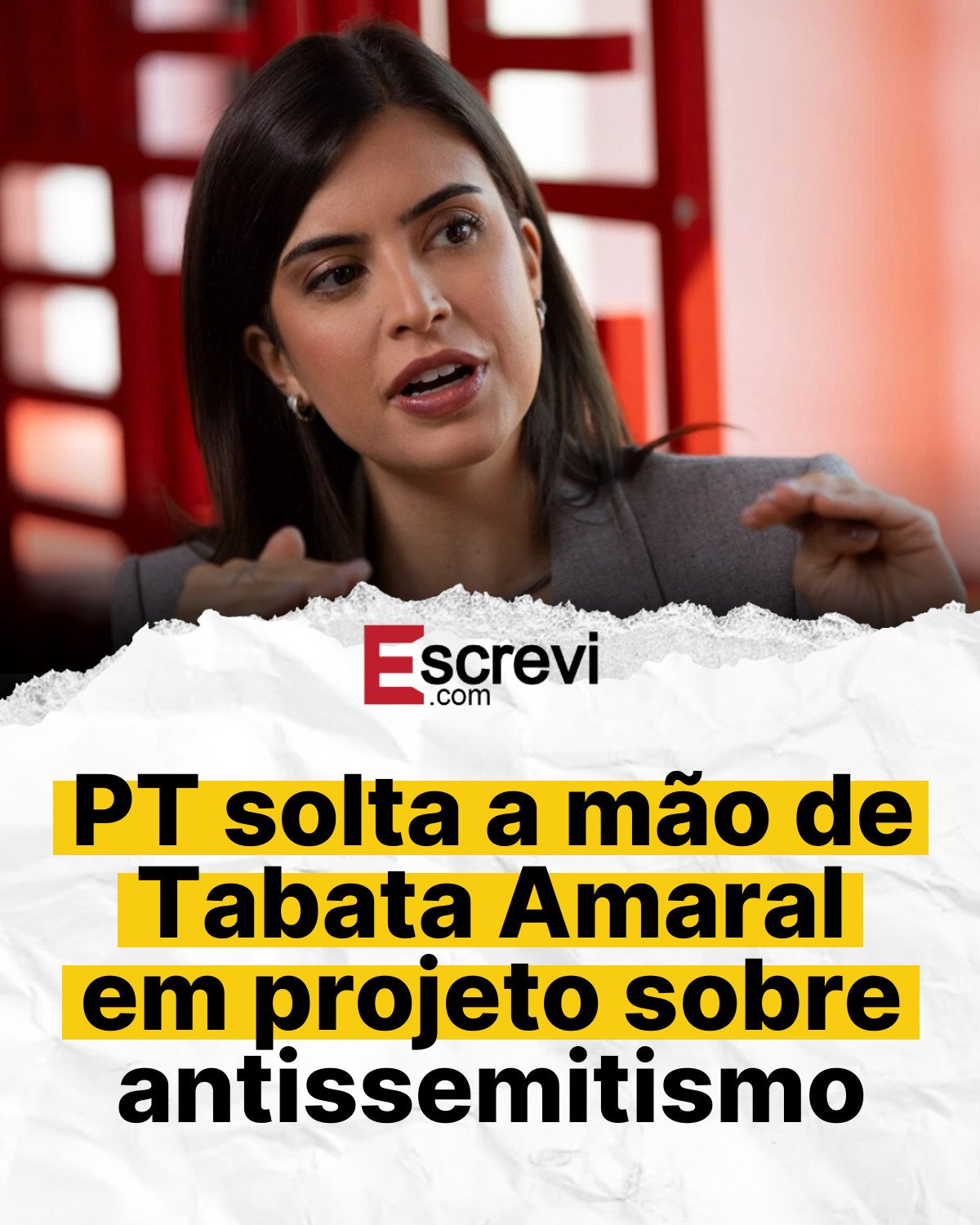 PT solta a mão de Tabata Amaral em projeto sobre antissemitismo card branco