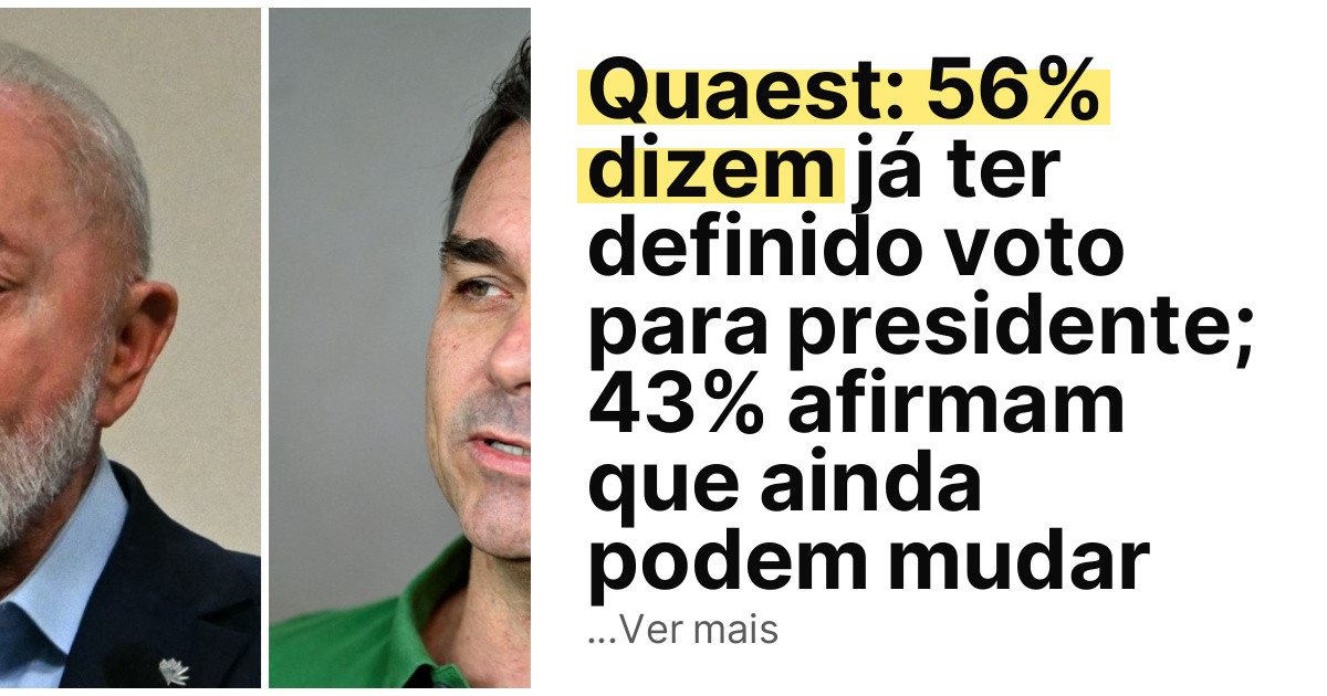 Quaest: 56% dizem já ter definido voto para presidente; 43% afirmam que ainda podem mudar imagem principal