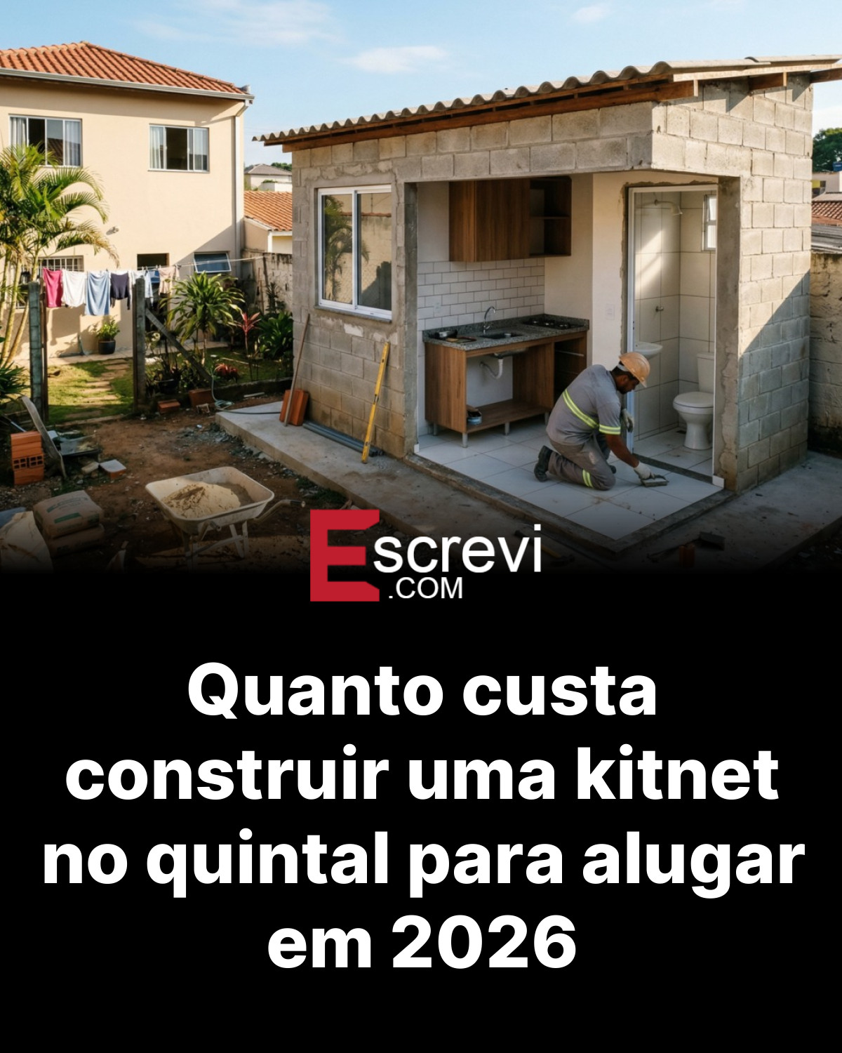 Quanto custa construir uma kitnet no quintal para alugar em 2026 card preto