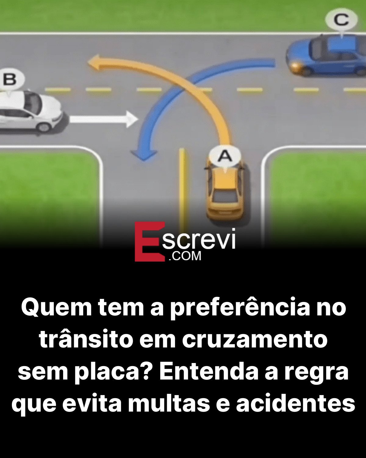 Quem tem a preferência no trânsito em cruzamento sem placa? Entenda a regra que evita multas e acidentes card preto