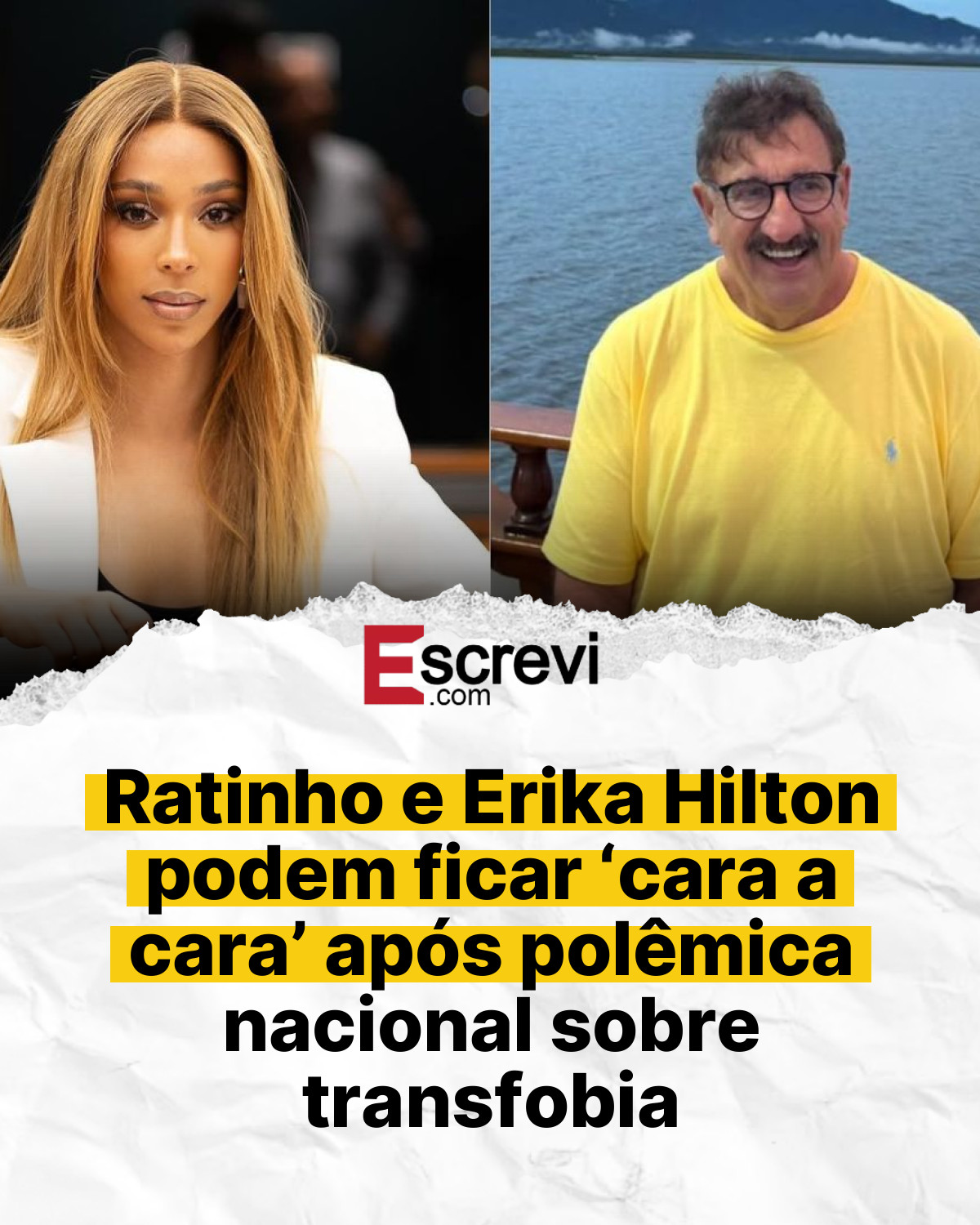 Ratinho e Erika Hilton podem ficar ‘cara a cara’ após polêmica nacional sobre transfobia card branco