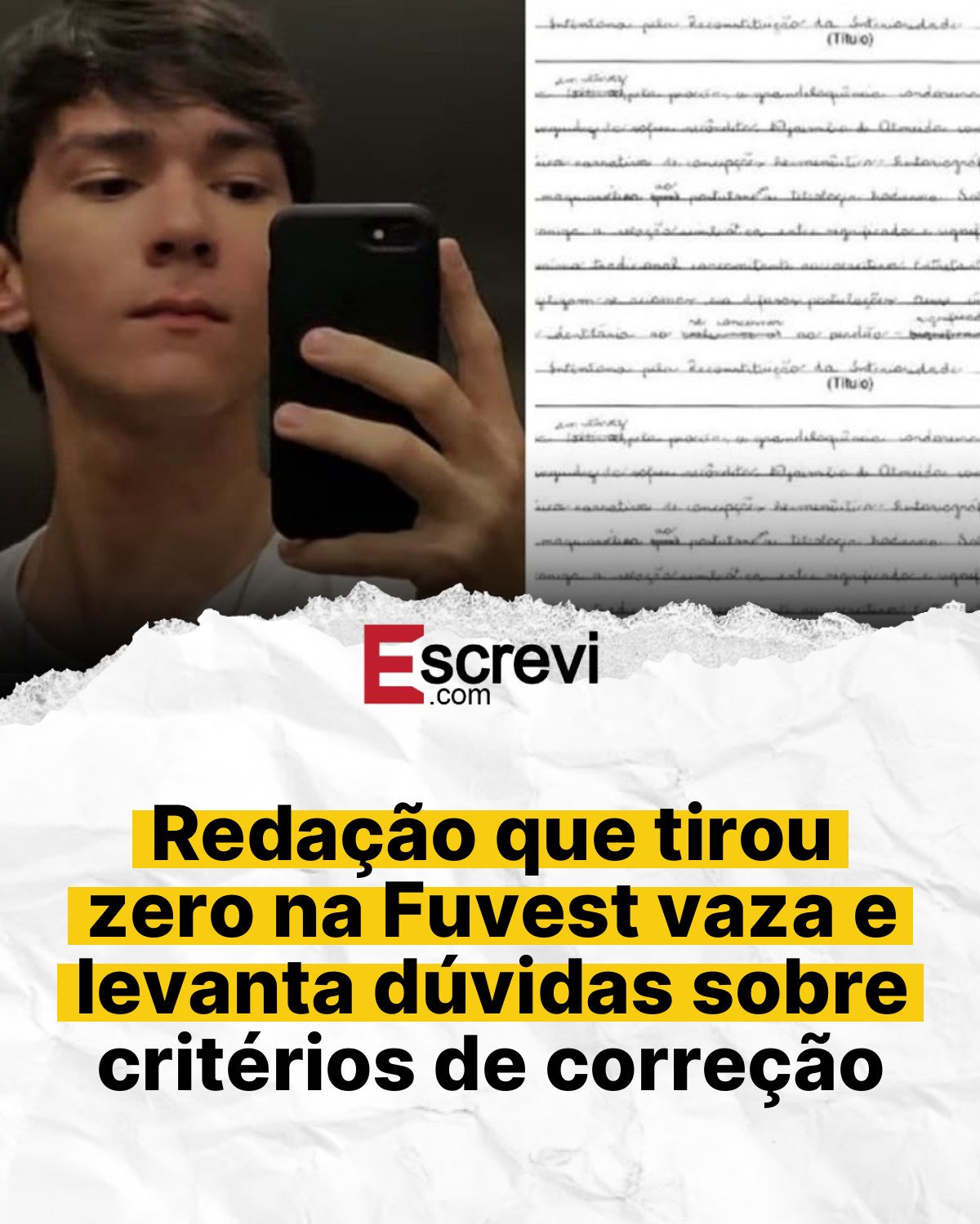 Redação que tirou zero na Fuvest vaza e levanta dúvidas sobre critérios de correção card branco