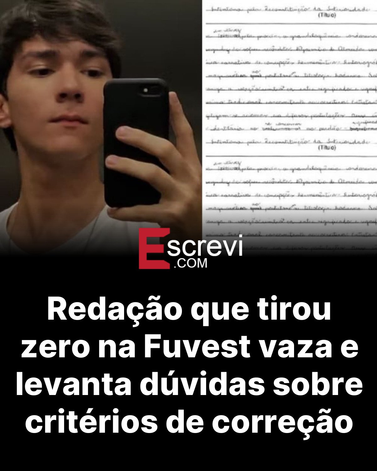 Redação que tirou zero na Fuvest vaza e levanta dúvidas sobre critérios de correção card preto