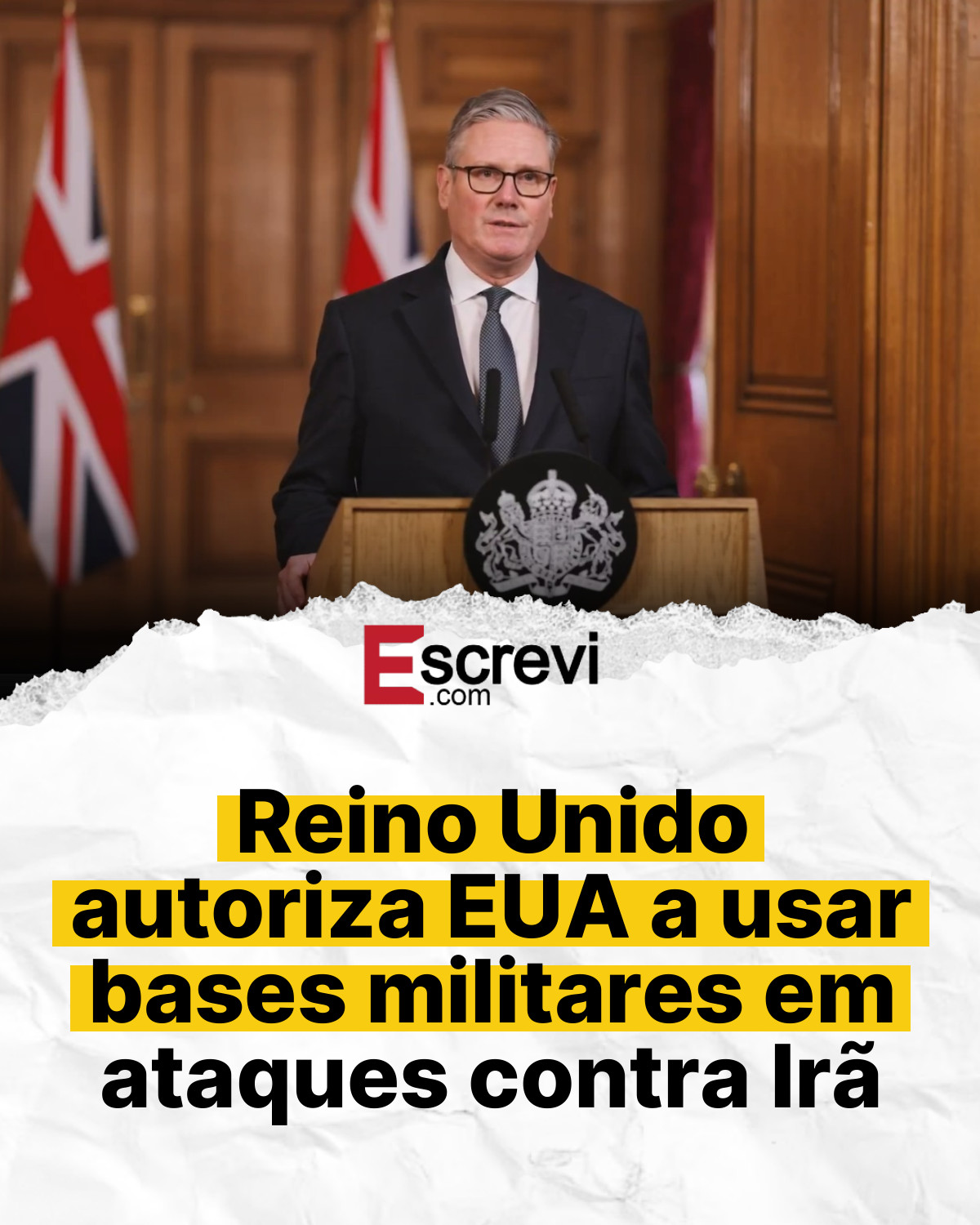 Reino Unido autoriza EUA a usar bases militares em ataques contra Irã card branco