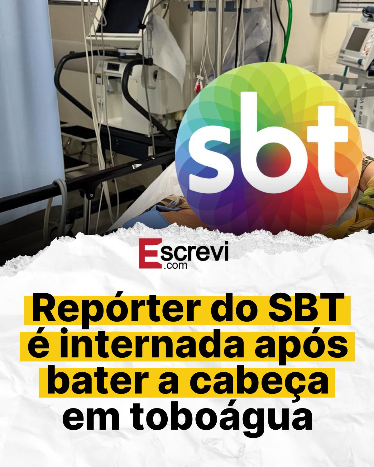 Repórter do SBT é internada após bater a cabeça em toboágua card branco
