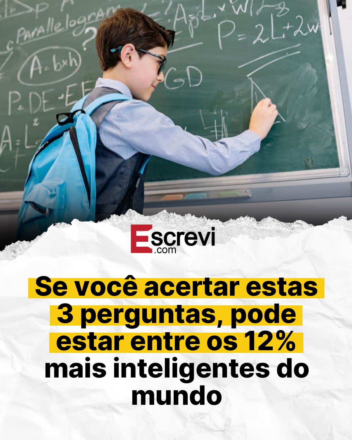 Se você acertar estas 3 perguntas, pode estar entre os 12% mais inteligentes do mundo card branco