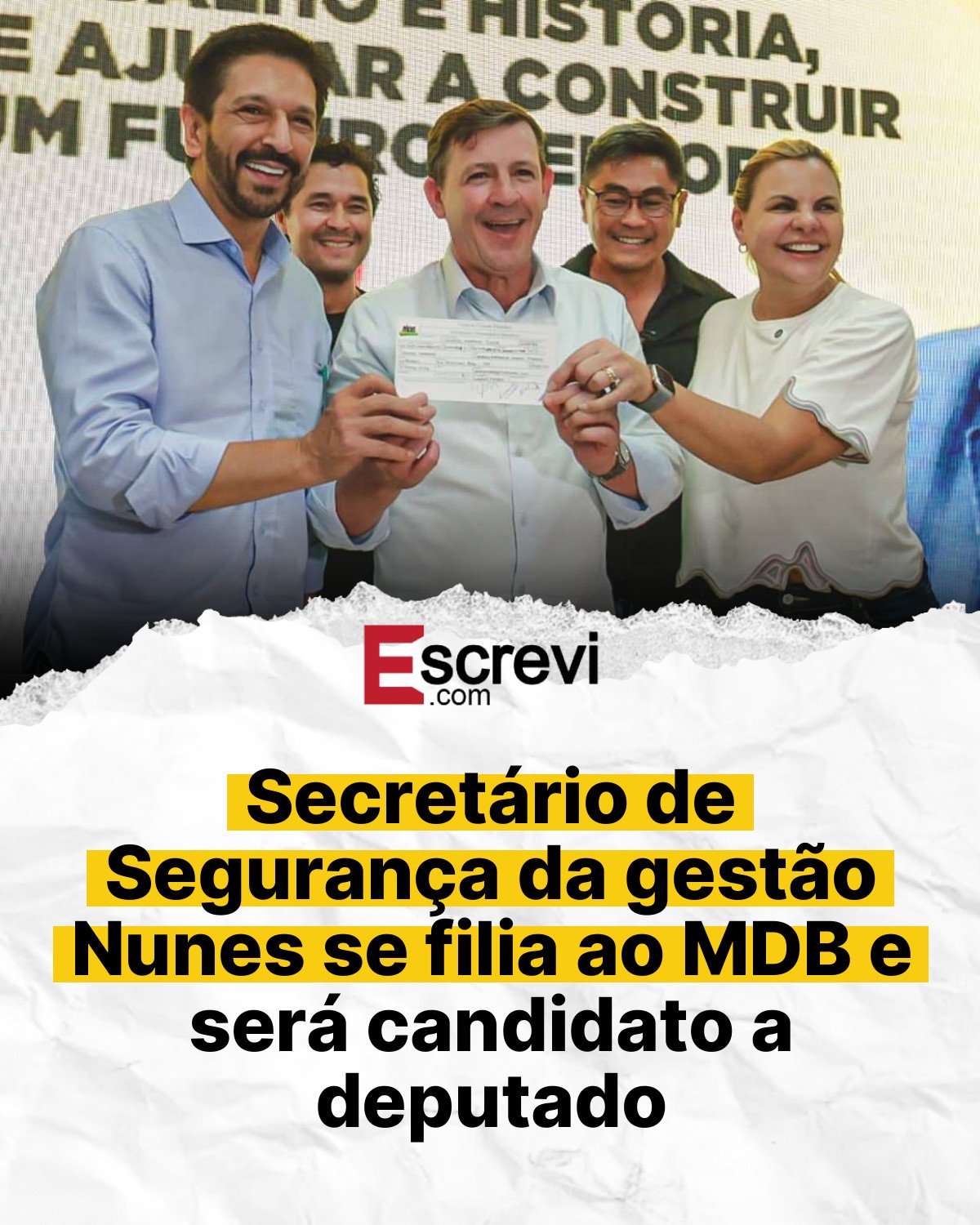 Secretário de Segurança da gestão Nunes se filia ao MDB e será candidato a deputado card branco