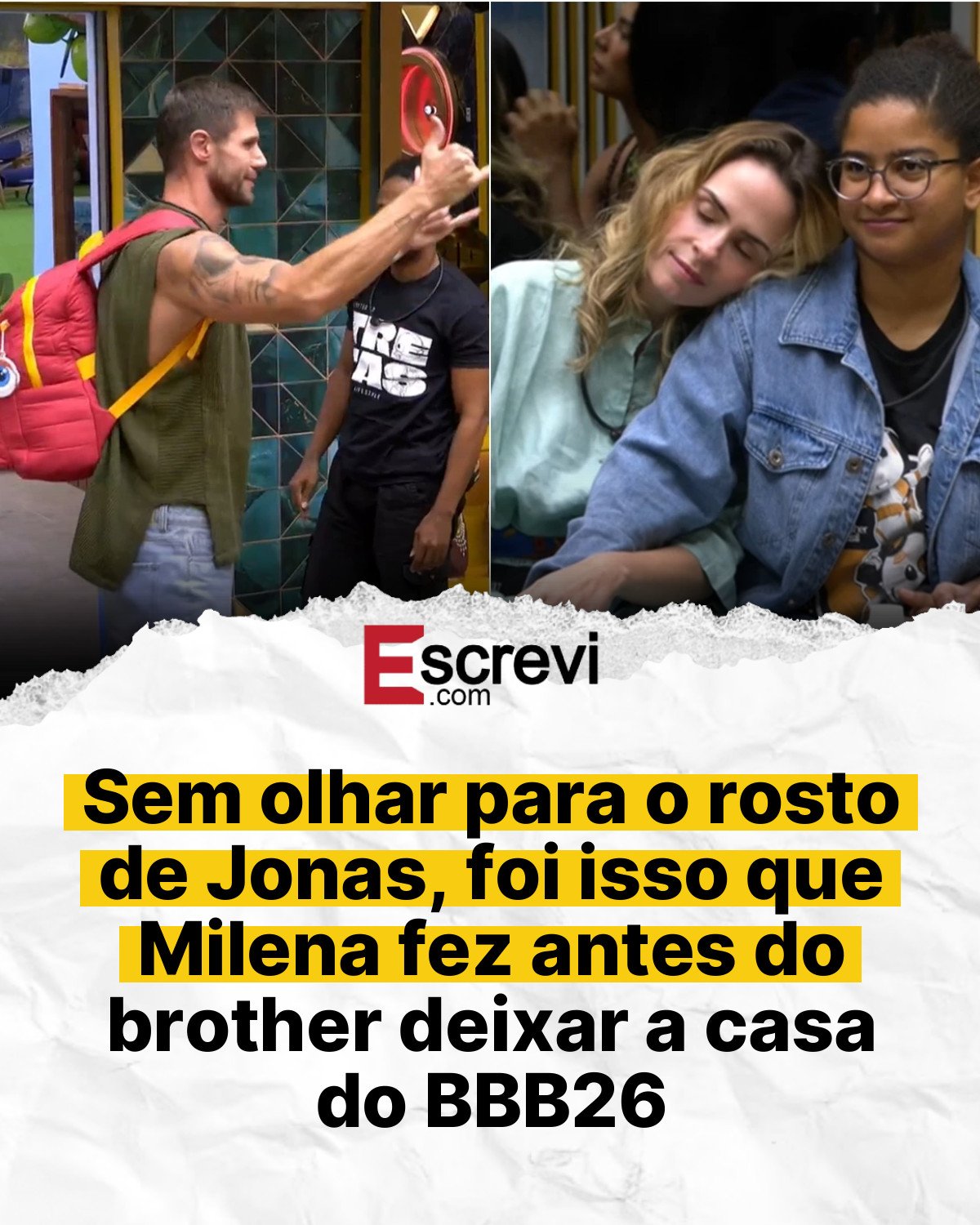 Sem olhar para o rosto de Jonas, foi isso que Milena fez antes do brother deixar a casa do BBB26 card branco