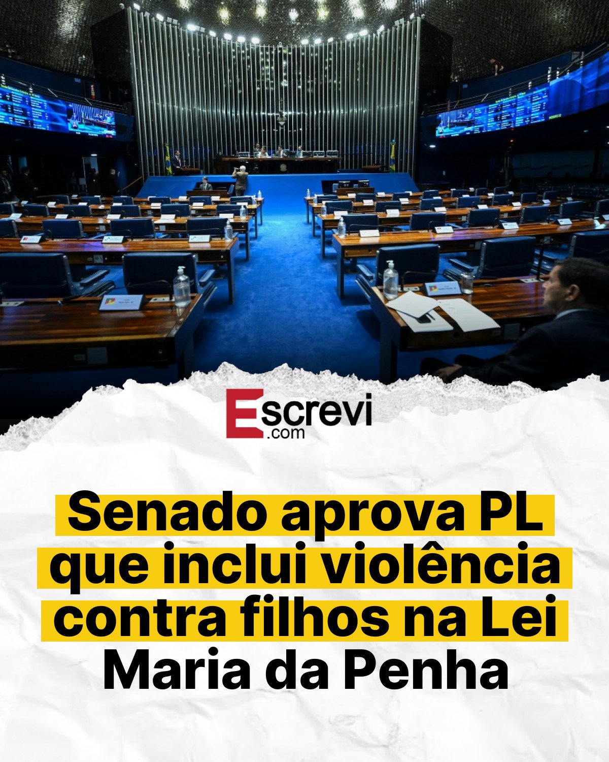 Senado aprova PL que inclui violência contra filhos na Lei Maria da Penha card branco