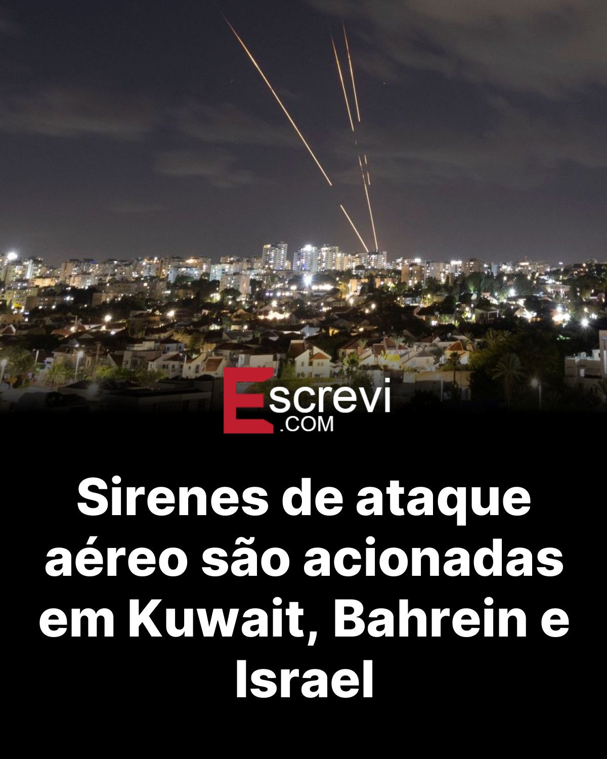 Sirenes de ataque aéreo são acionadas em Kuwait, Bahrein e Israel card preto