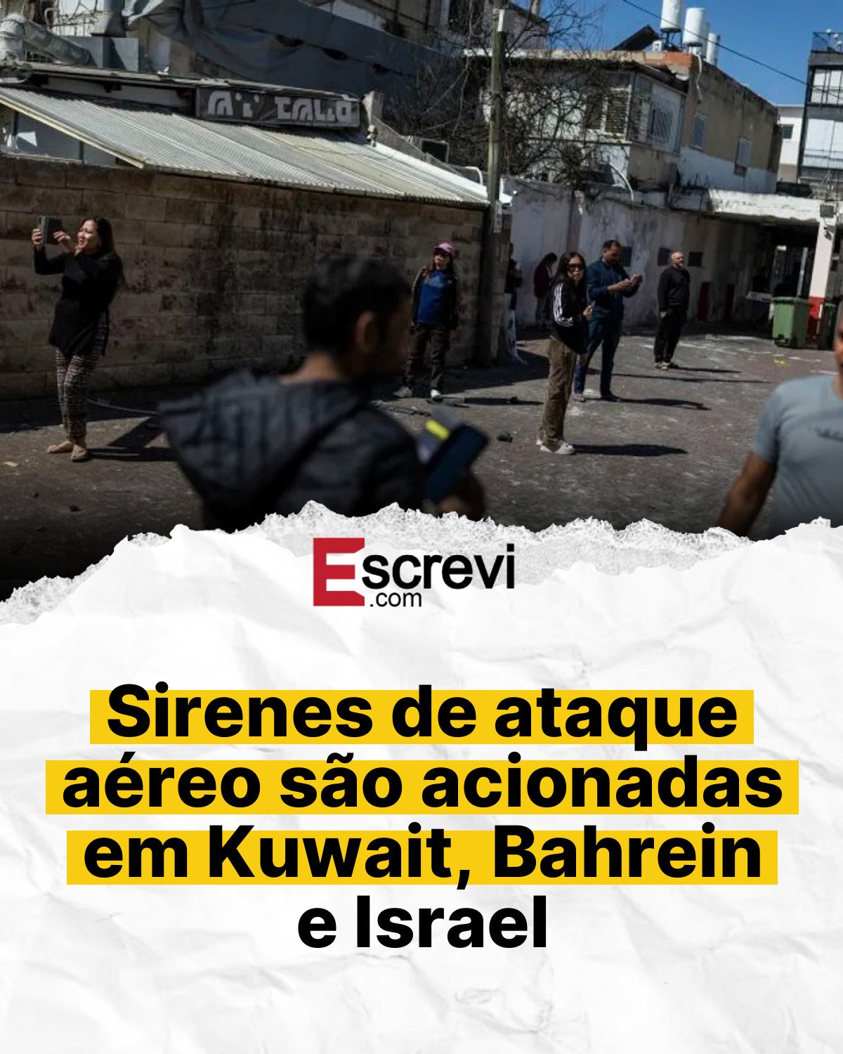 Sirenes de ataque aéreo são acionadas em Kuwait, Bahrein e Israel card branco