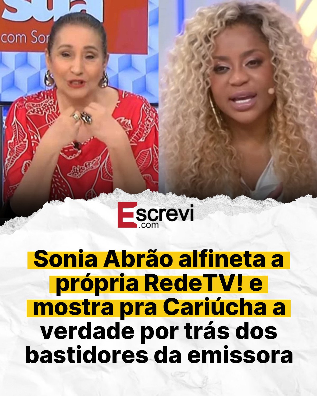 Sonia Abrão alfineta a própria RedeTV! e mostra pra Cariúcha a verdade por trás dos bastidores da emissora card branco