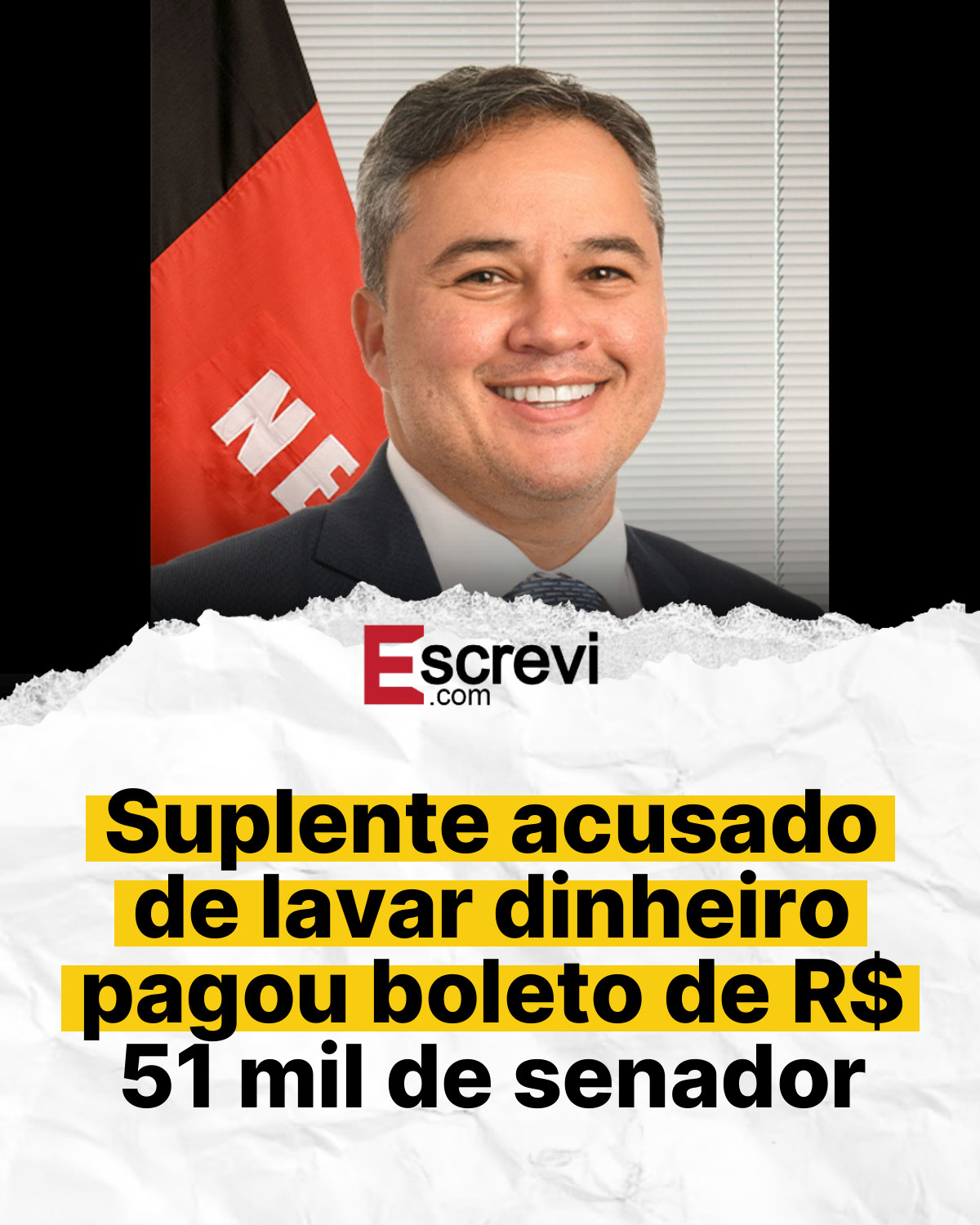 Suplente acusado de lavar dinheiro pagou boleto de R$ 51 mil de senador card branco