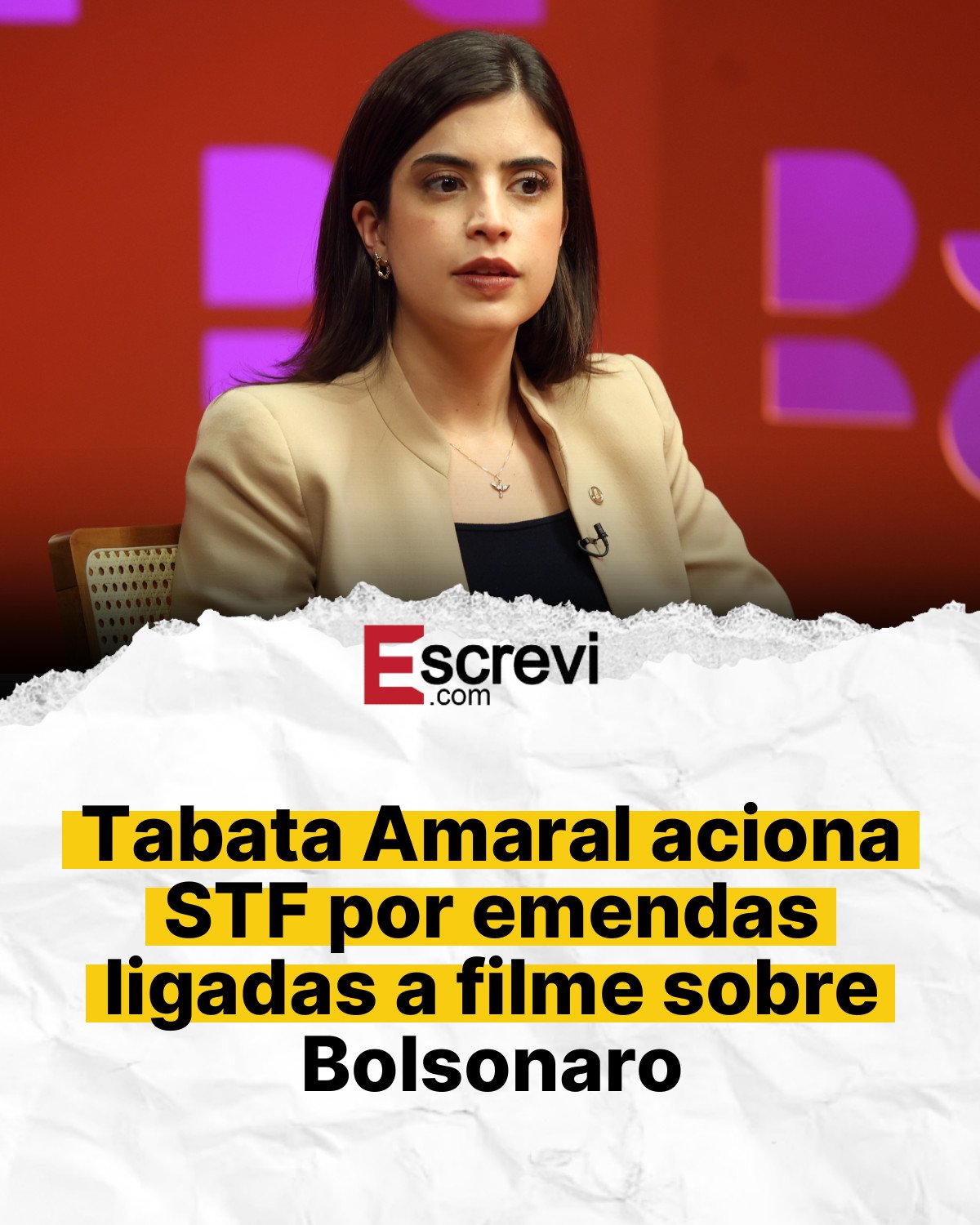 Tabata Amaral aciona STF por emendas ligadas a filme sobre Bolsonaro card branco