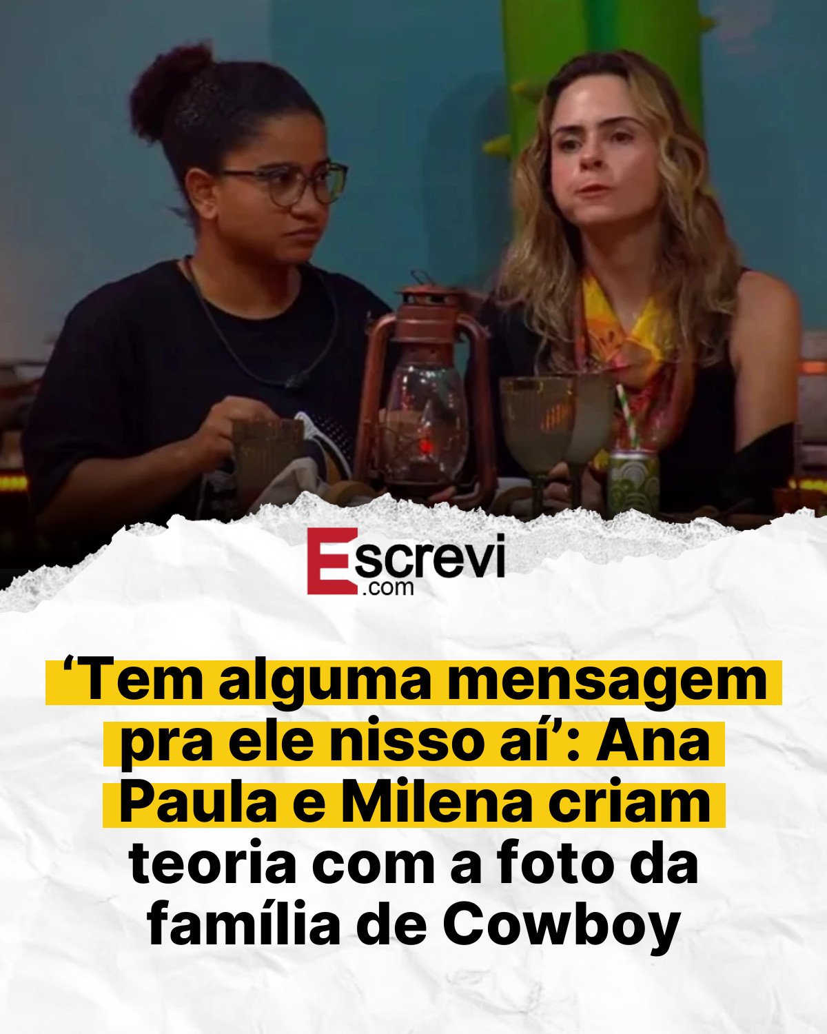 ‘Tem alguma mensagem pra ele nisso aí’: Ana Paula e Milena criam teoria com a foto da família de Cowboy card branco