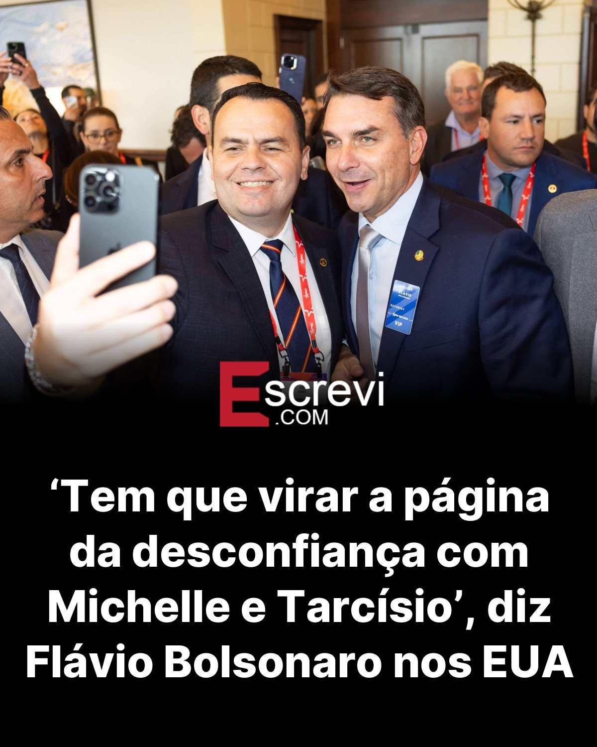 ‘Tem que virar a página da desconfiança com Michelle e Tarcísio’, diz Flávio Bolsonaro nos EUA card preto