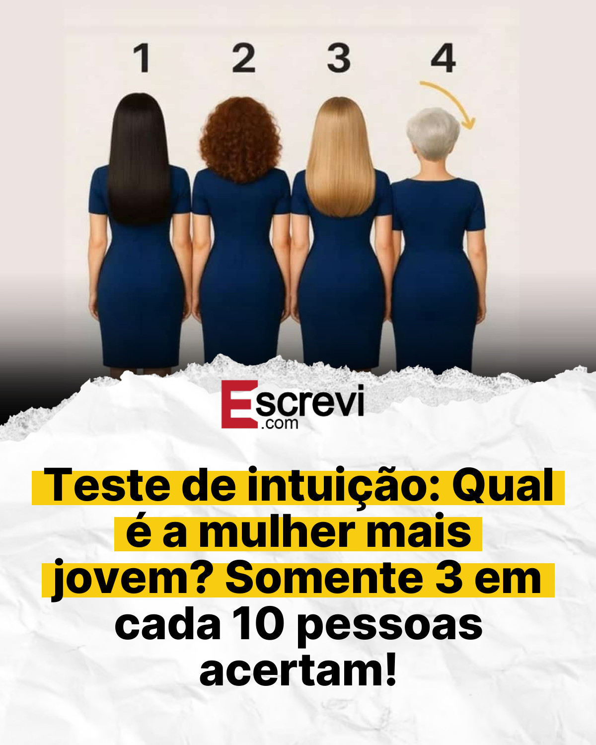 Teste de intuição: Qual é a mulher mais jovem? Somente 3 em cada 10 pessoas acertam! card branco
