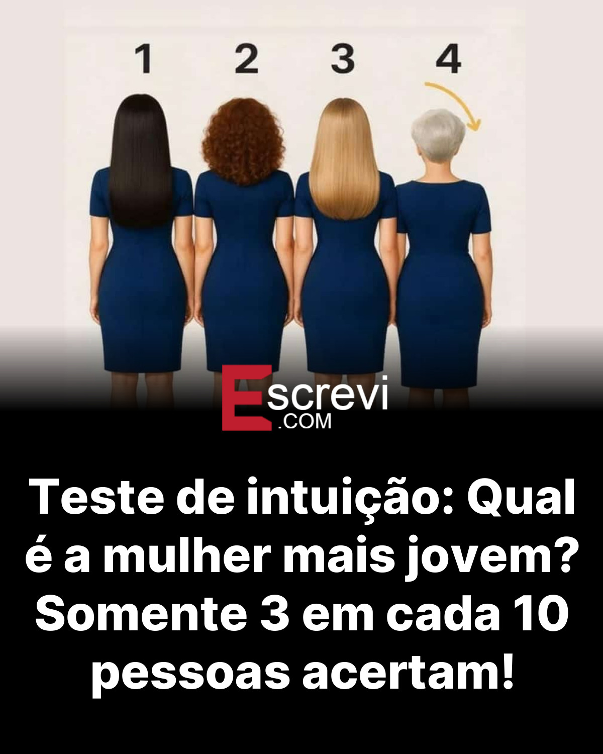 Teste de intuição: Qual é a mulher mais jovem? Somente 3 em cada 10 pessoas acertam! card preto