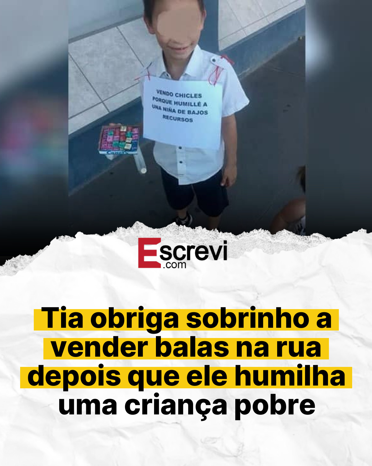 Tia obriga sobrinho a vender balas na rua depois que ele humilha uma criança pobre card branco
