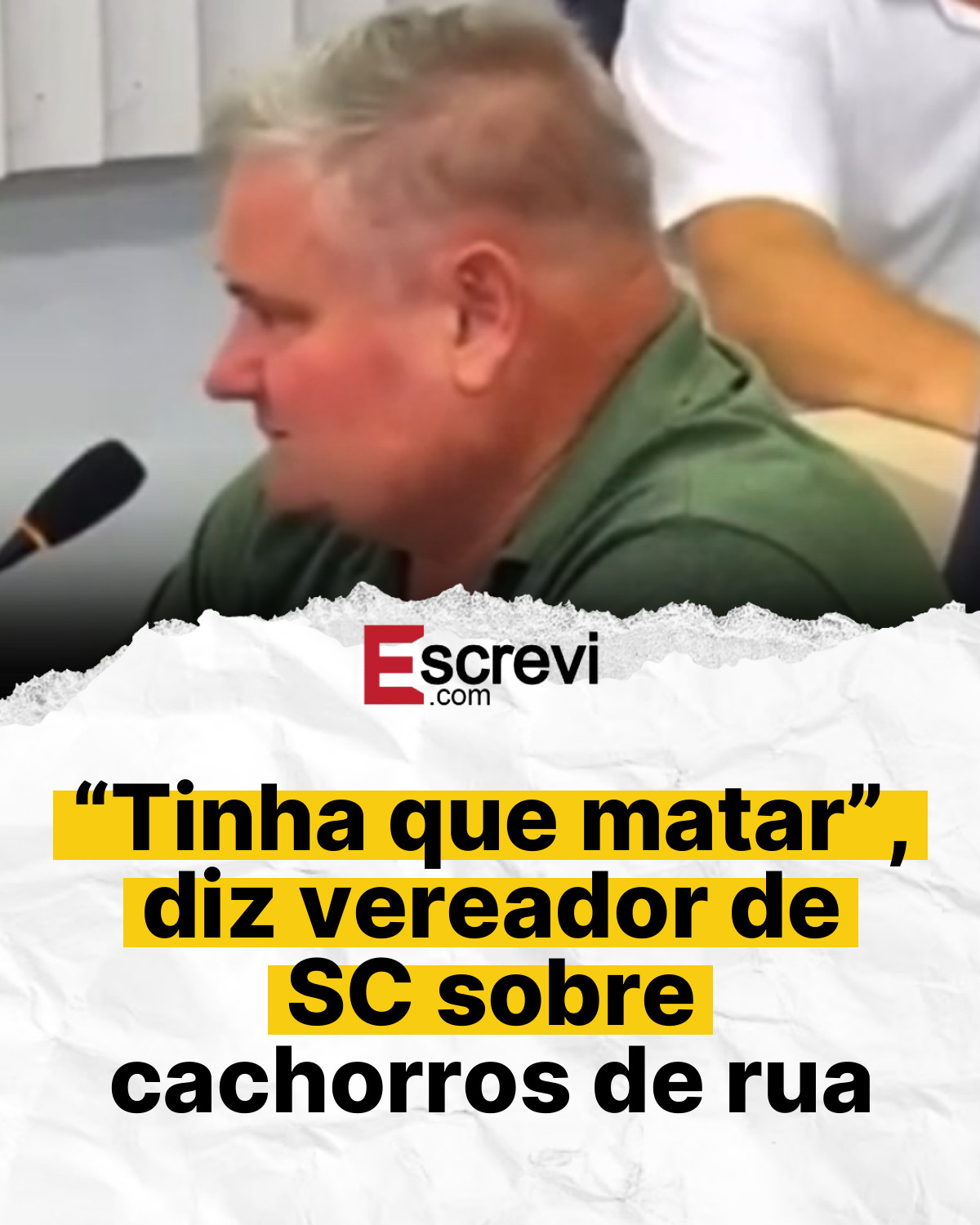“Tinha que matar”, diz vereador de SC sobre cachorros de rua card branco