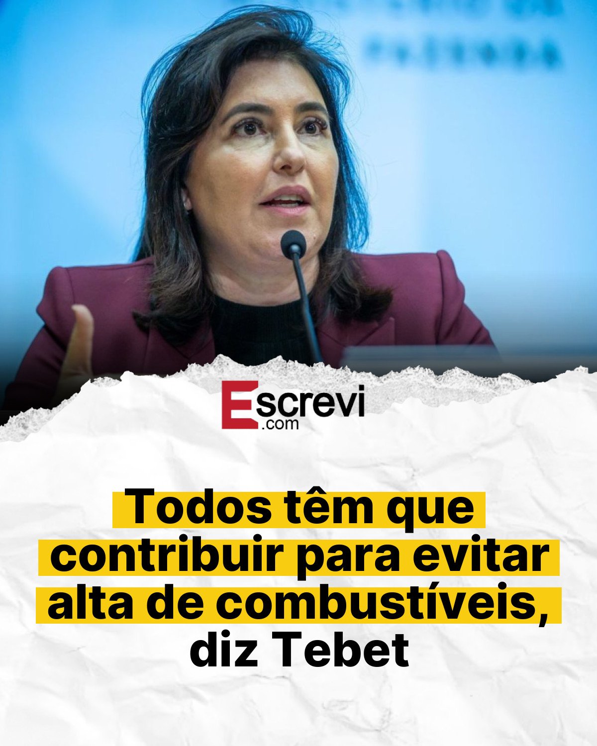 Todos têm que contribuir para evitar alta de combustíveis, diz Tebet card branco