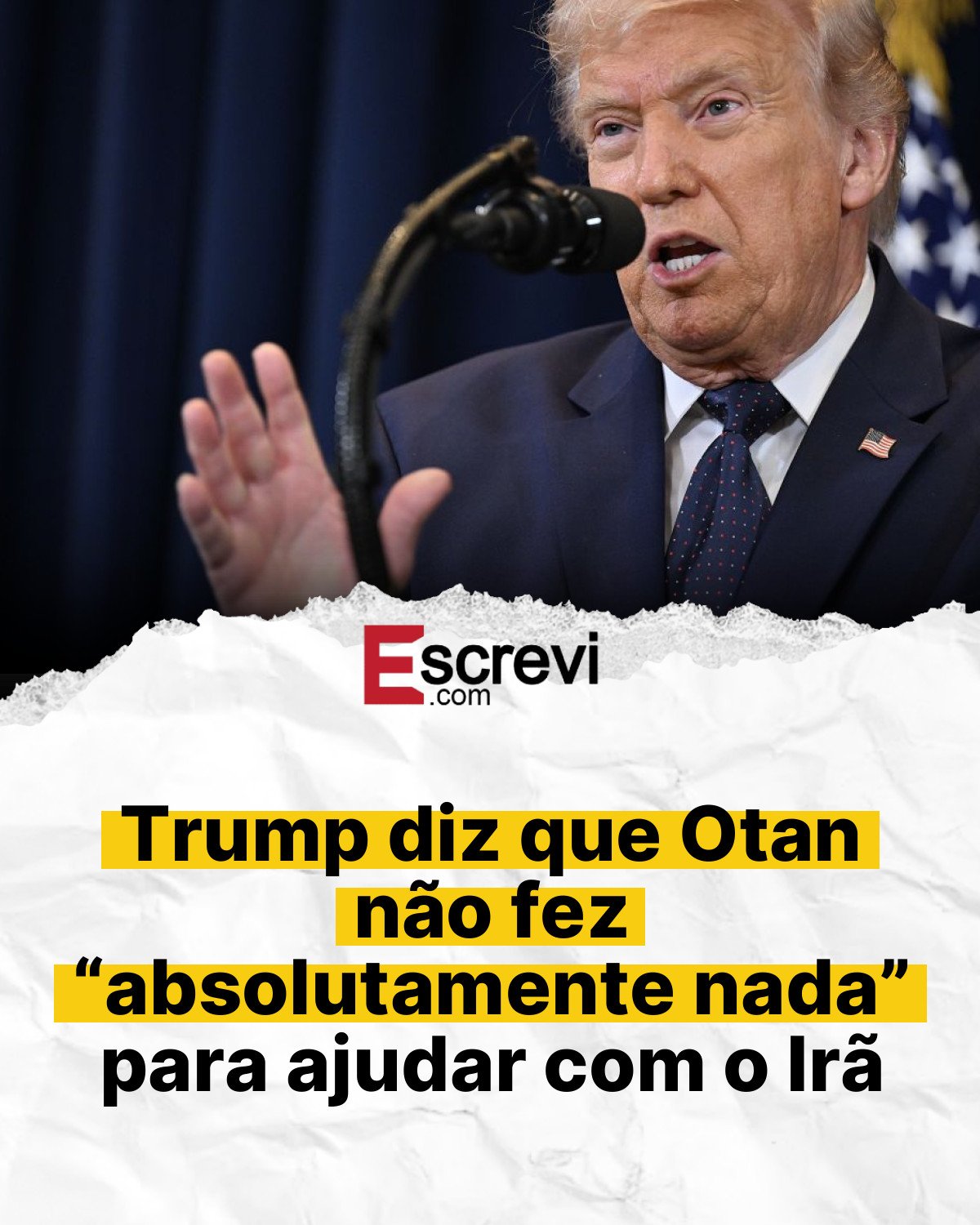 Trump diz que Otan não fez “absolutamente nada” para ajudar com o Irã card branco