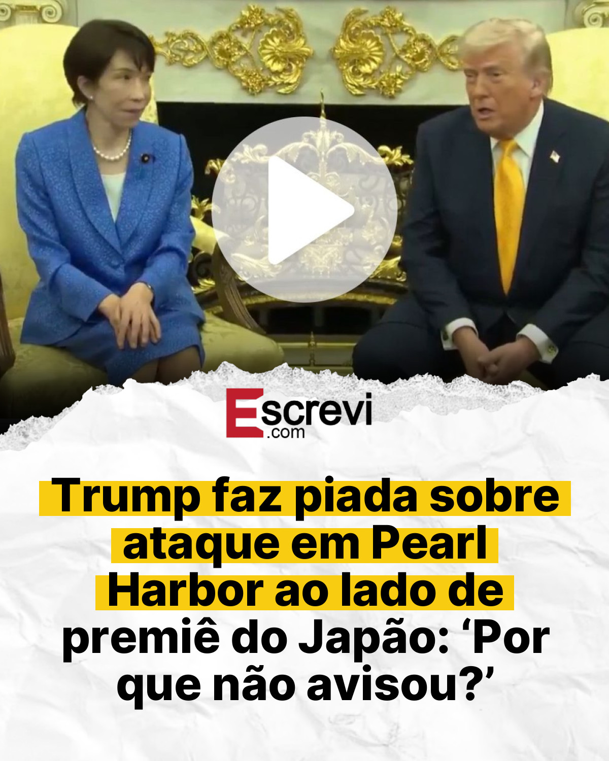 Trump faz piada sobre ataque em Pearl Harbor ao lado de premiê do Japão: ‘Por que não avisou?’ card branco
