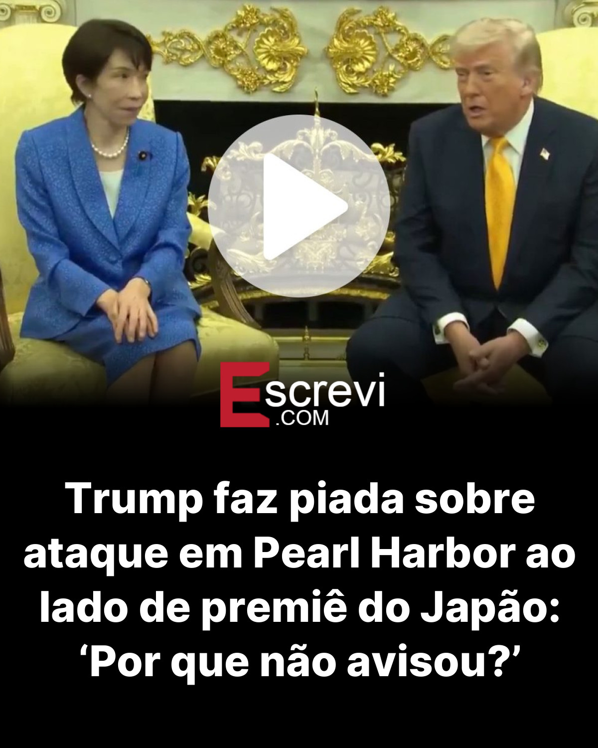 Trump faz piada sobre ataque em Pearl Harbor ao lado de premiê do Japão: ‘Por que não avisou?’ card preto