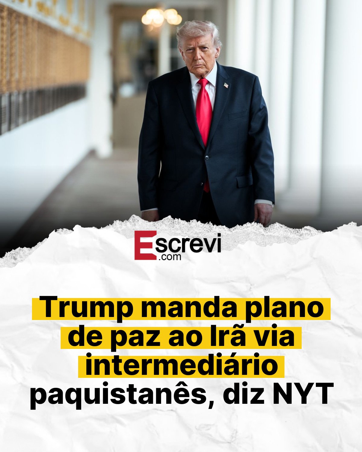 Trump manda plano de paz ao Irã via intermediário paquistanês, diz NYT card branco
