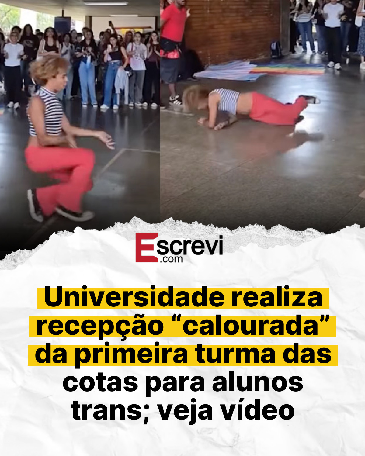 Universidade realiza recepção “calourada” da primeira turma das cotas para alunos trans; veja vídeo card branco