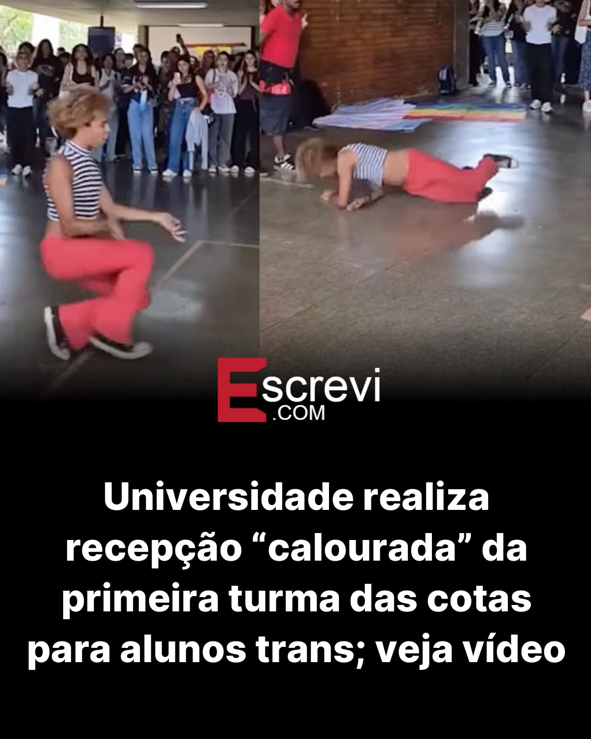Universidade realiza recepção “calourada” da primeira turma das cotas para alunos trans; veja vídeo card preto