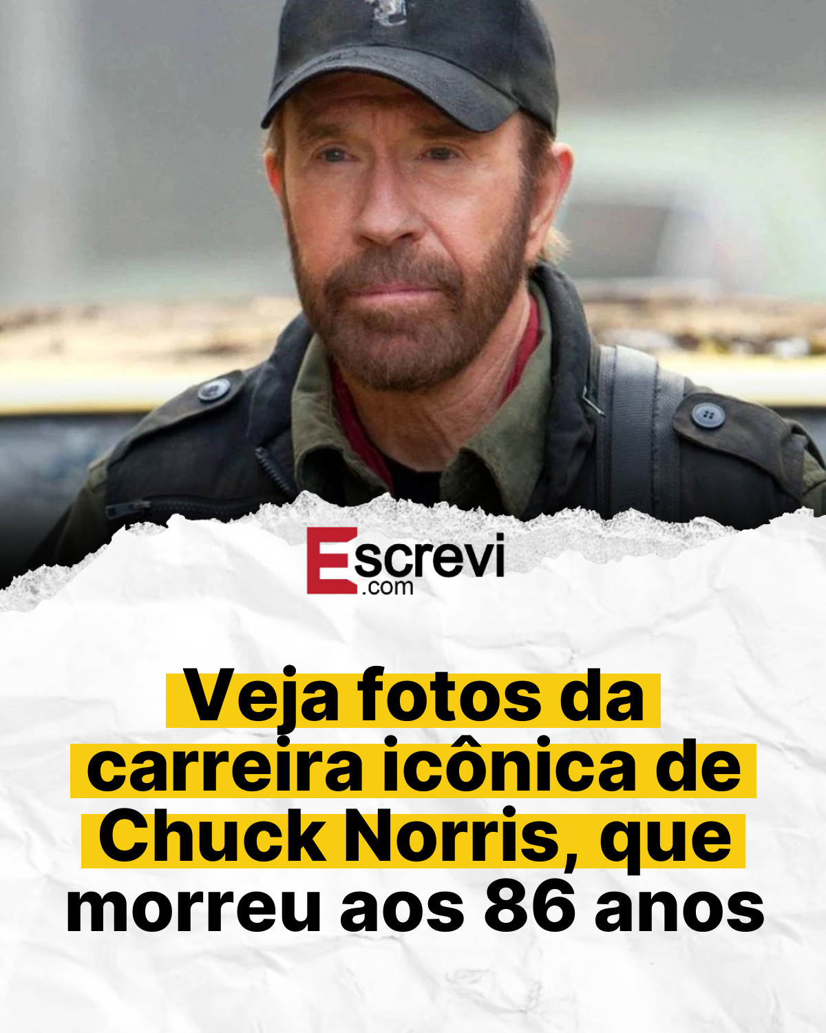 Veja fotos da carreira icônica de Chuck Norris, que morreu aos 86 anos card branco