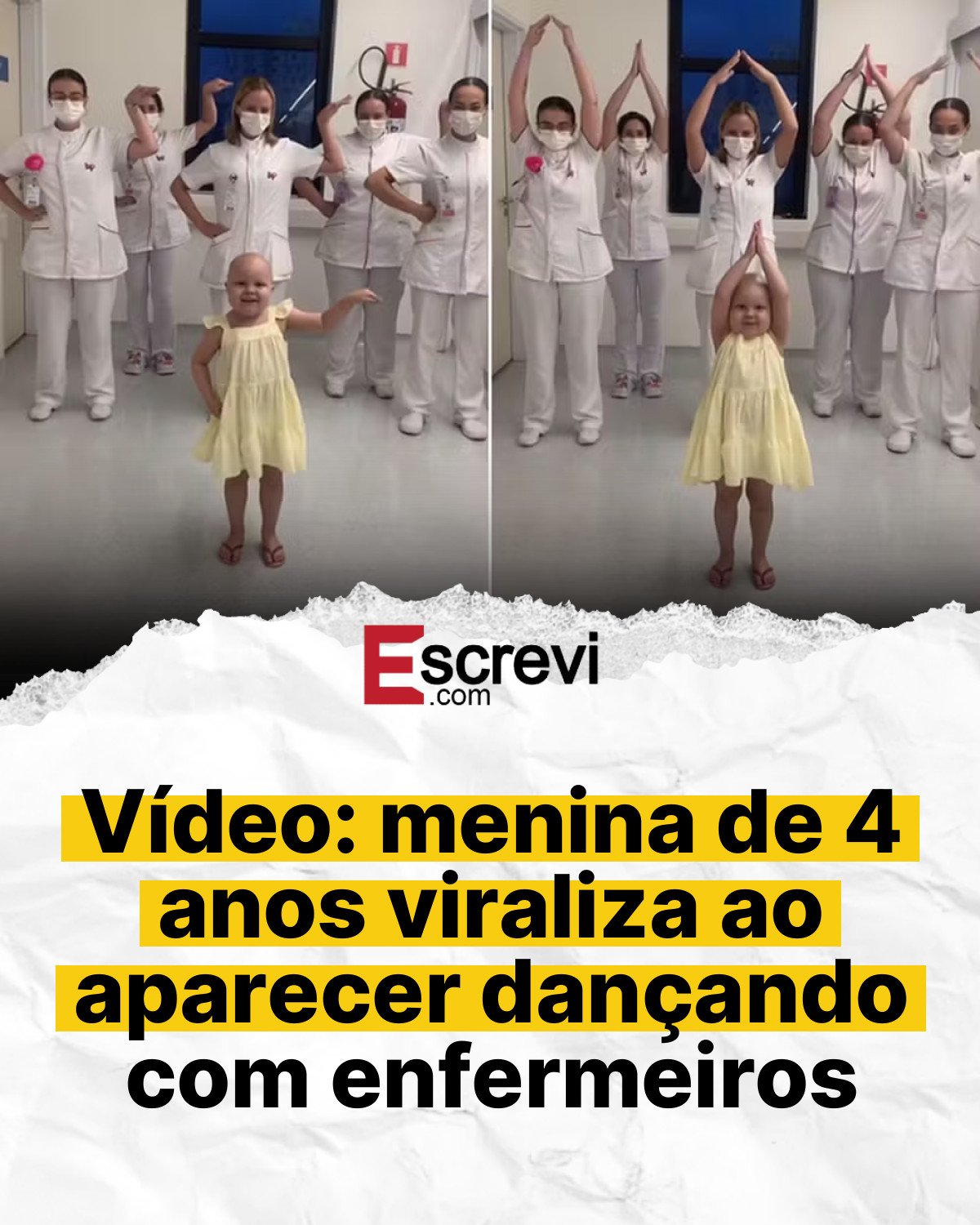 Vídeo: menina de 4 anos viraliza ao aparecer dançando com enfermeiros card branco