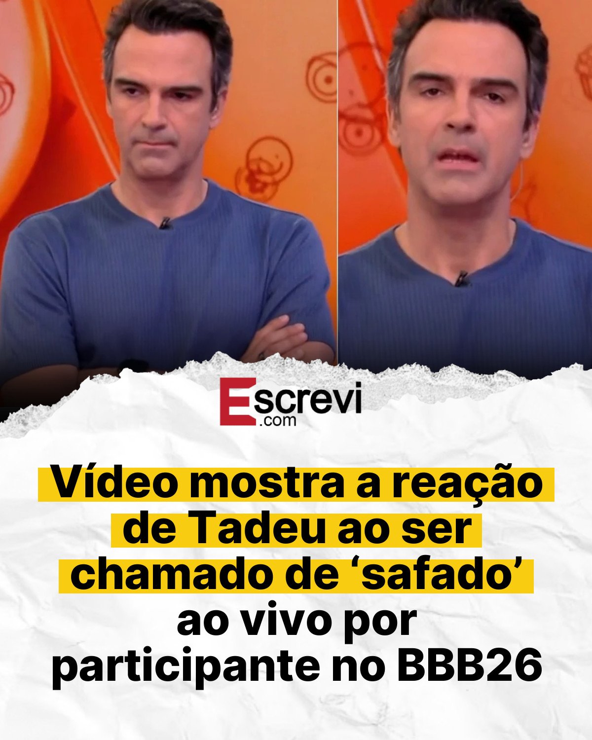 Vídeo mostra a reação de Tadeu ao ser chamado de ‘safado’ ao vivo por participante no BBB26 card branco