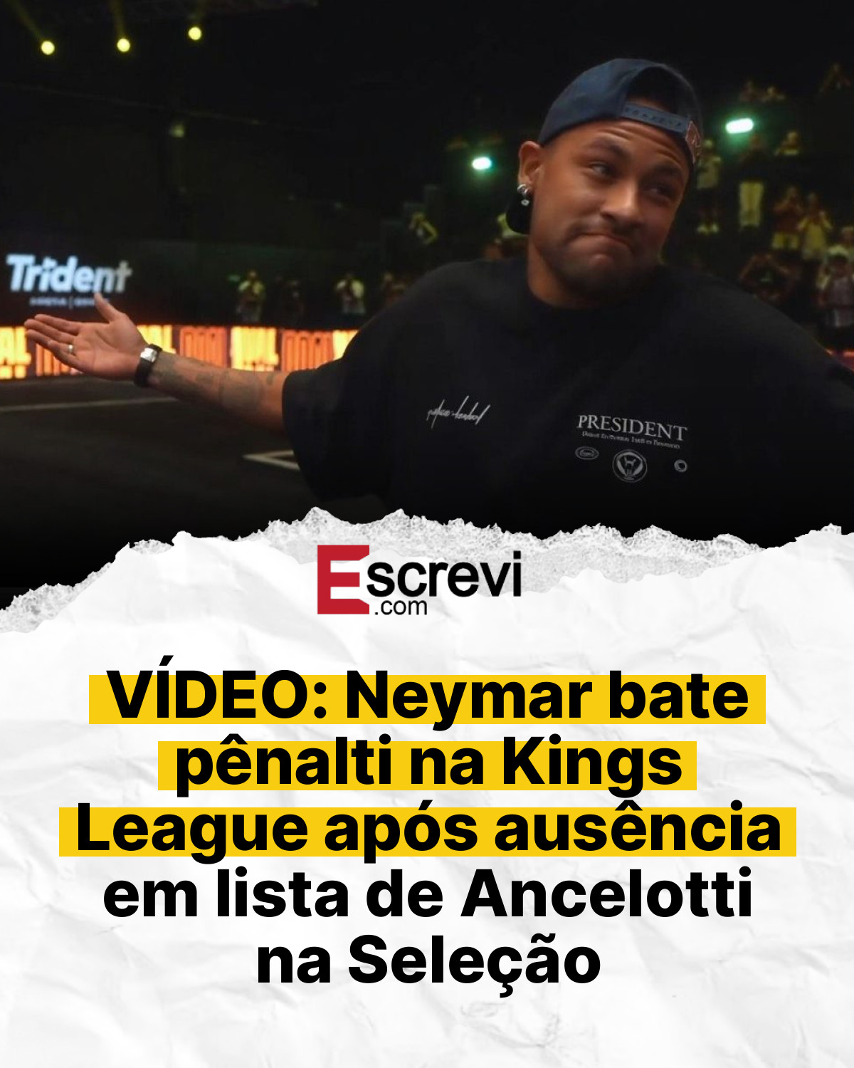 VÍDEO: Neymar bate pênalti na Kings League após ausência em lista de Ancelotti na Seleção card branco