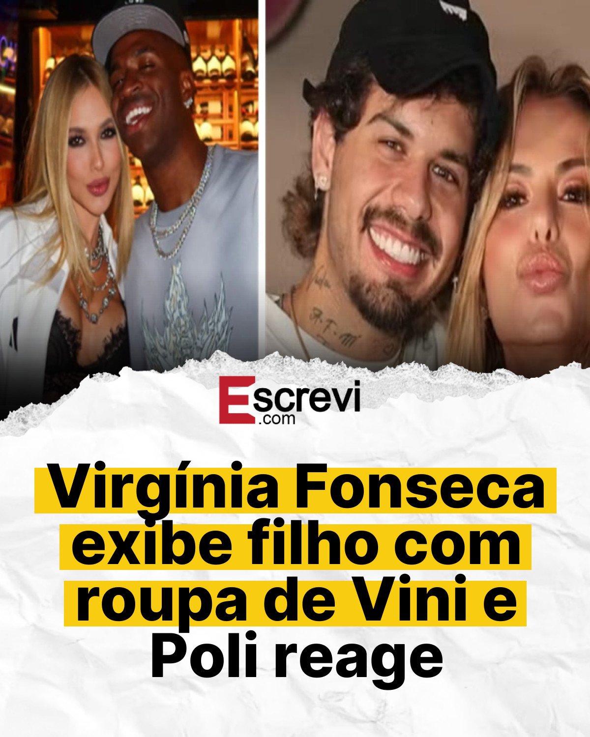 Virgínia Fonseca exibe filho com roupa de Vini e Poli reage card branco