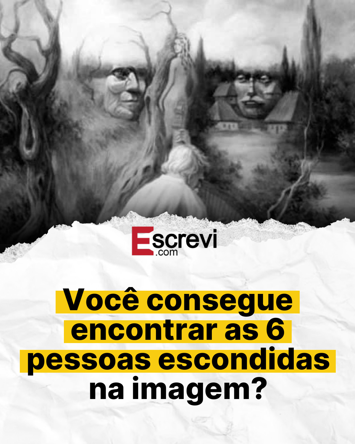 Você consegue encontrar as 6 pessoas escondidas na imagem? card branco