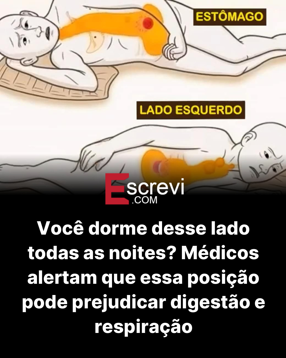 Você dorme desse lado todas as noites? Médicos alertam que essa posição pode prejudicar digestão e respiração card preto