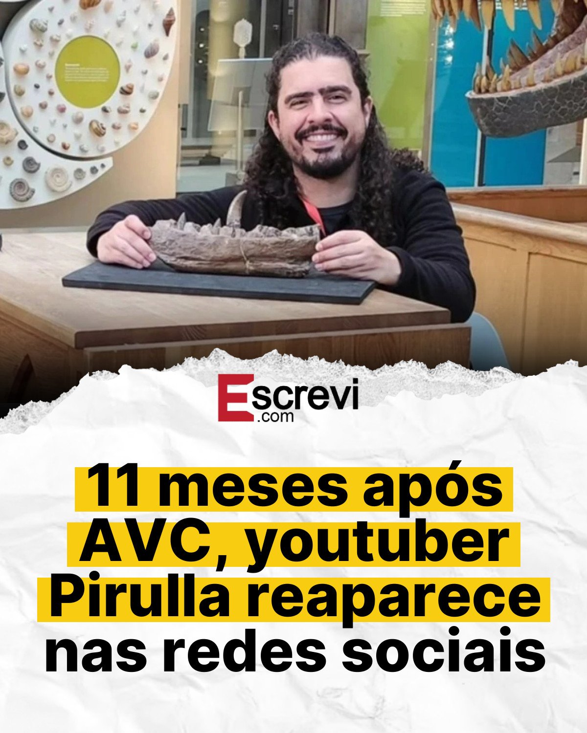 11 meses após AVC, youtuber Pirulla reaparece nas redes sociais card branco