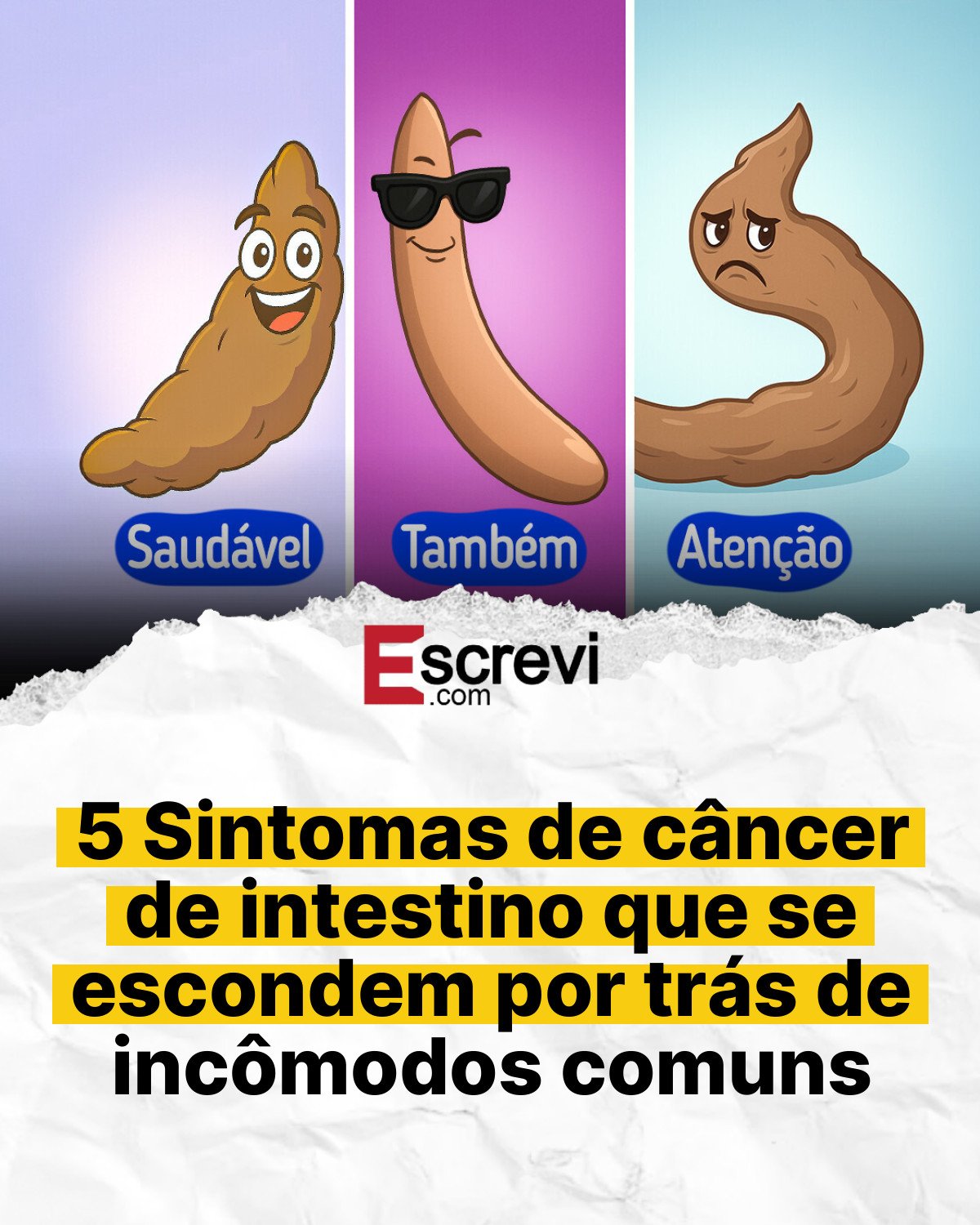 5 Sintomas de câncer de intestino que se escondem por trás de incômodos comuns card branco
