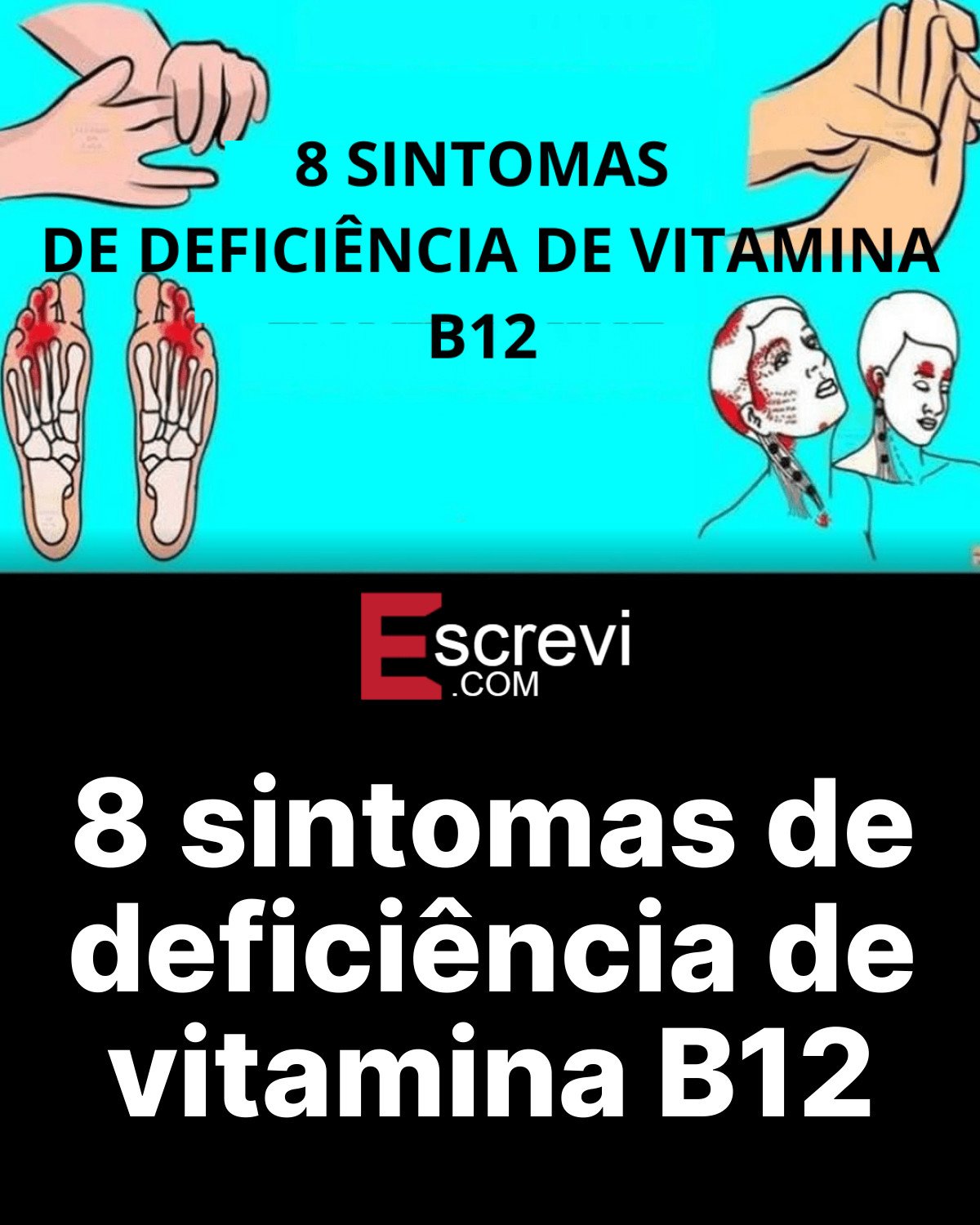 8 sintomas de deficiência de vitamina B12 card preto