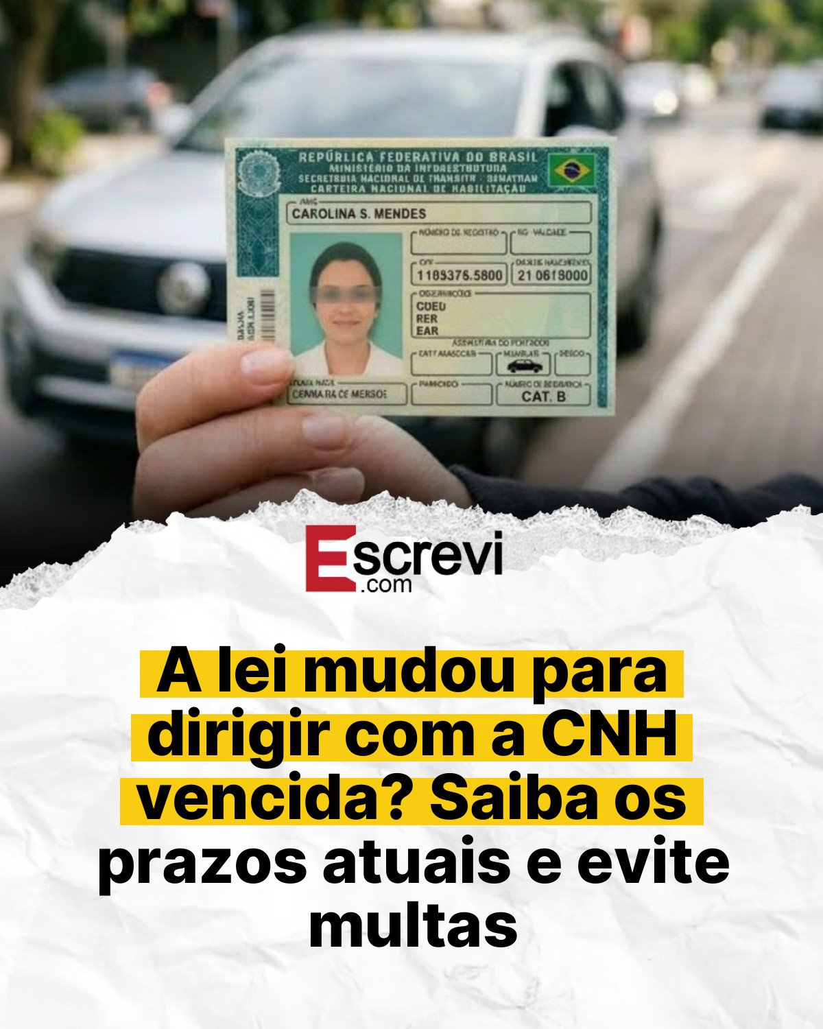 A lei mudou para dirigir com a CNH vencida? Saiba os prazos atuais e evite multas card branco