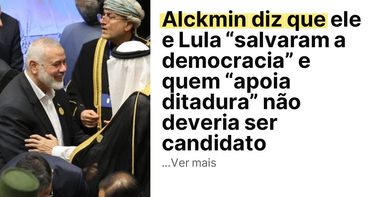 Alckmin diz que ele e Lula “salvaram a democracia” e quem “apoia ditadura” não deveria ser candidato imagem principal